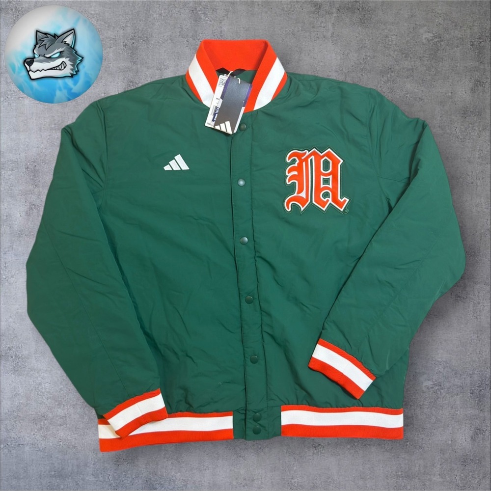 Adidas Miami Hurricanes Coaches Dugout Jacket Green Men's Size Medium JM9976